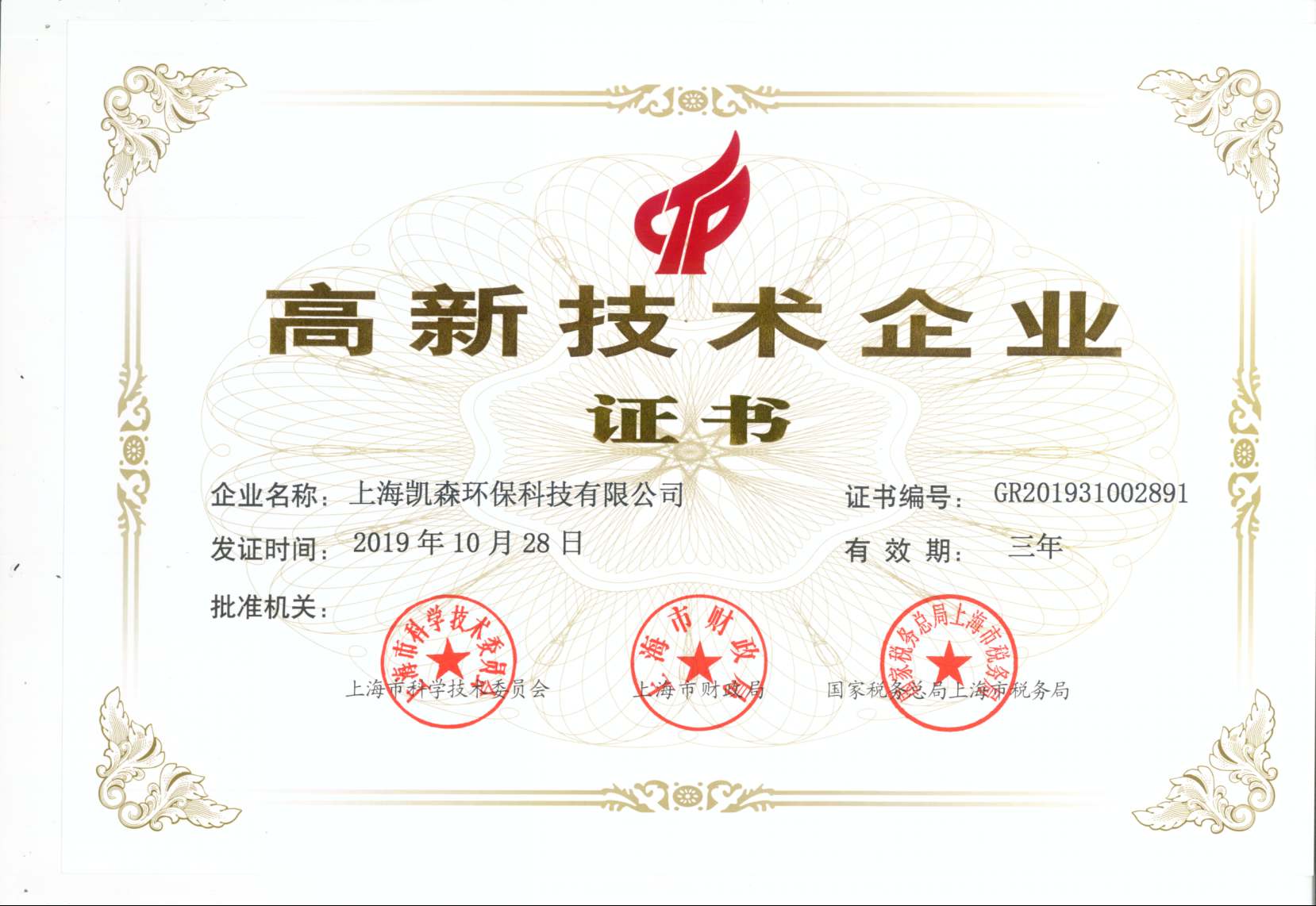 熱烈祝賀我公司被認定為上海市“高新技術企業”